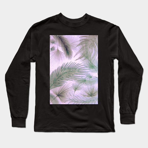 PINK GREY LILAC FEATHER PALM PRINT TROPICAL PASTEL ART POSTER Long Sleeve T-Shirt by jacquline8689